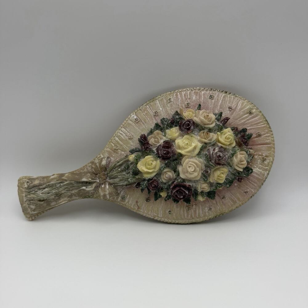 Vintage Ornate Resin Hand Held Vanity Mirror Floral Cottage Shabby Chic Mirror